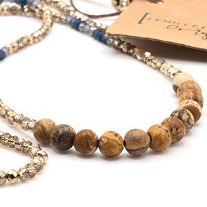 NWT Jennifer Thames Original Beaded Necklace Matte Jasper and Faceted Glass 34"